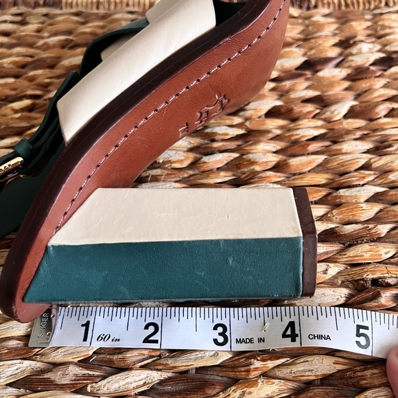 Tory Burch teal green white cream Colorblock Heel geometric sandal sling back 8 - Picture 10 of 10